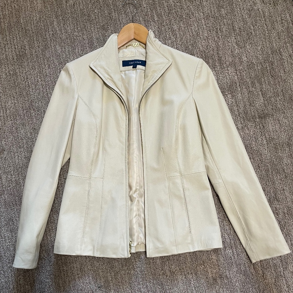 Cole Haan Cream Leather Jacket